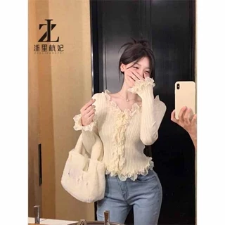 ZHELIHANGFEI Áo sweater Tay Dài Cổ Chữ v Dáng Ôm Màu Sắc Đơn Giản Dành Cho Nữ