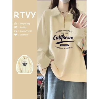 【RTVY】Áo Sweater Mỏng Tay Dài Cổ polo Màu Kem Phong Cách Hàn Quốc Thời Trang Mùa Thu Cho Nữ