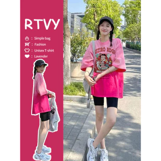 【RTVY】Áo Thun Màu Hồng gradient Phong Cách retro Mỹ Cho Nữ