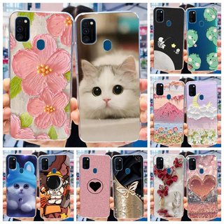 Ốp điện thoại TPU silicon mềm in hình mèo hoa dễ thương cho Samsung Galaxy M21 M30s M21 SM-M215F M307F