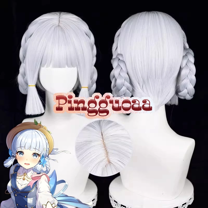 Genshin Tác Động Da Mới Springbloom Missive Kamisato Ayaka Cosplay Tóc Giả 30 Bạc Xanh Bện Tóc Giả Chịu Nhiệt Tổng Hợp Tóc