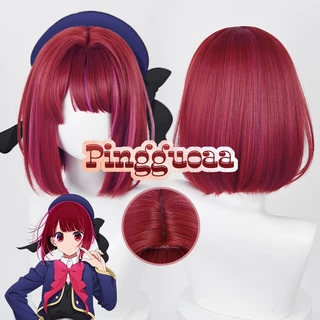 Anime Oshi No Ko Arima Kana Cosplay Tóc Giả 30cm Đỏ Hỗn Hợp Màu Hồng Bobo Tóc Giả Chịu Nhiệt Tổng Hợp Tóc