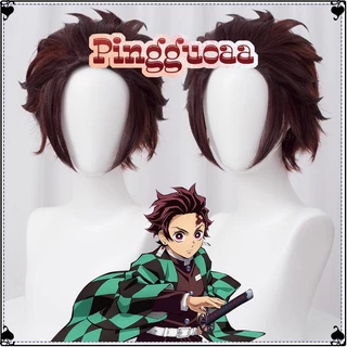 Anime Demon Slayer Kamado Tanjirou Cosplay Tóc Giả 30cm Đỏ Nâu Chuyển Đổi Tóc Giả Ngắn Chịu Nhiệt Tổng Hợp Tóc