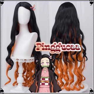 Anime Demon Slayer Kimetsu no Yaiba Kamado Nezuko Cosplay Tóc Giả Dài 100cm Chịu Nhiệt Tổng Hợp Tóc Giả