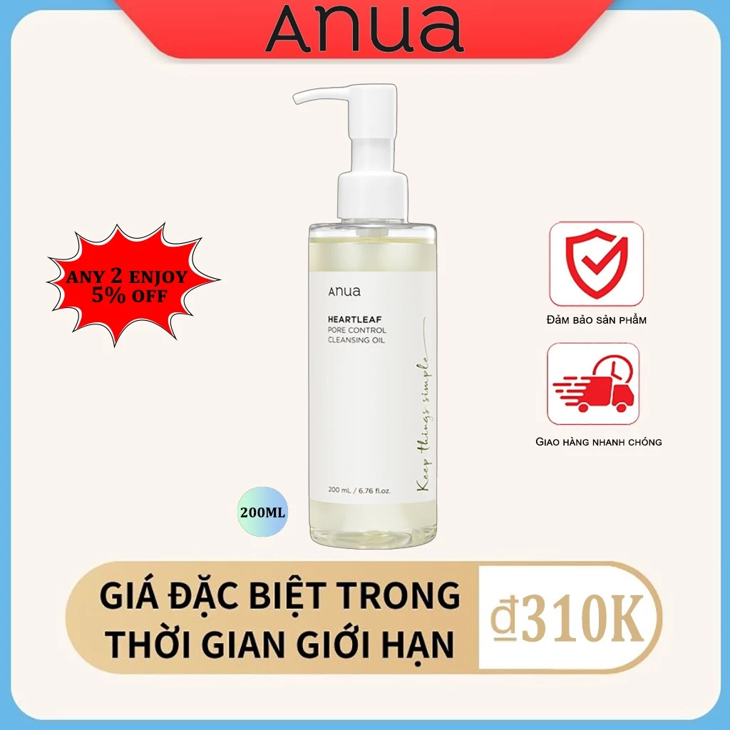 anua Dầu tẩy trang sạch sâu lỗ chân lông  ANUA Heartleaf pore control oil 200ml Cho Da Mụn