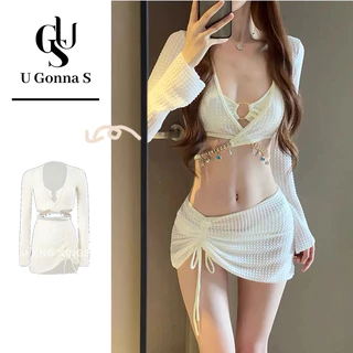 U Gonna S Bikini Bộ Đồ Bơi Đi Biển Nữ Gợi Cảm Đẩy Lên Đệm 4 Mảnh 2024 Phong Cách Mới Có Che Cổ Chữ V Tay Dài Cao Cấp Thời Trang Dễ Thương Co Giãn