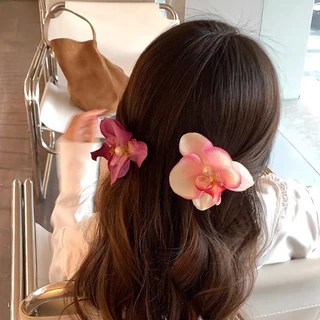 Cao Cấp Không Khí Tóc Smudge Phalaenopsis Hoa Lấy Kẹp Tóc Kết Hợp Kẹp Bên Phụ Kiện Tóc Kiểu Hoa Mũ Đội Đầu