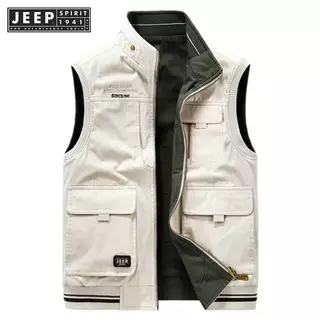 Jeep SPIRIT 1941 ESTD Áo vest nam hai mặt cotton nguyên chất có nhiều túi để chụp ảnh ngoài trời