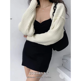 Cocorygirl Áo cardigan dệt kim tay dài dáng rộng dễ phối đồ phong cách Âu Mỹ thời trang quyến rũ cho nữ