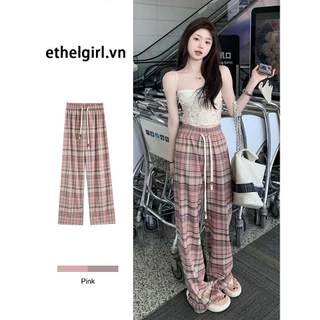 Ethelgirl Hàn Quốc vintage Kẻ Sọc Rời Cao Cấp Quần Ống Rộng Quần Nữ Quần Áo Thường Ngày Tất Cả Trận Đấu Quần Thẳng