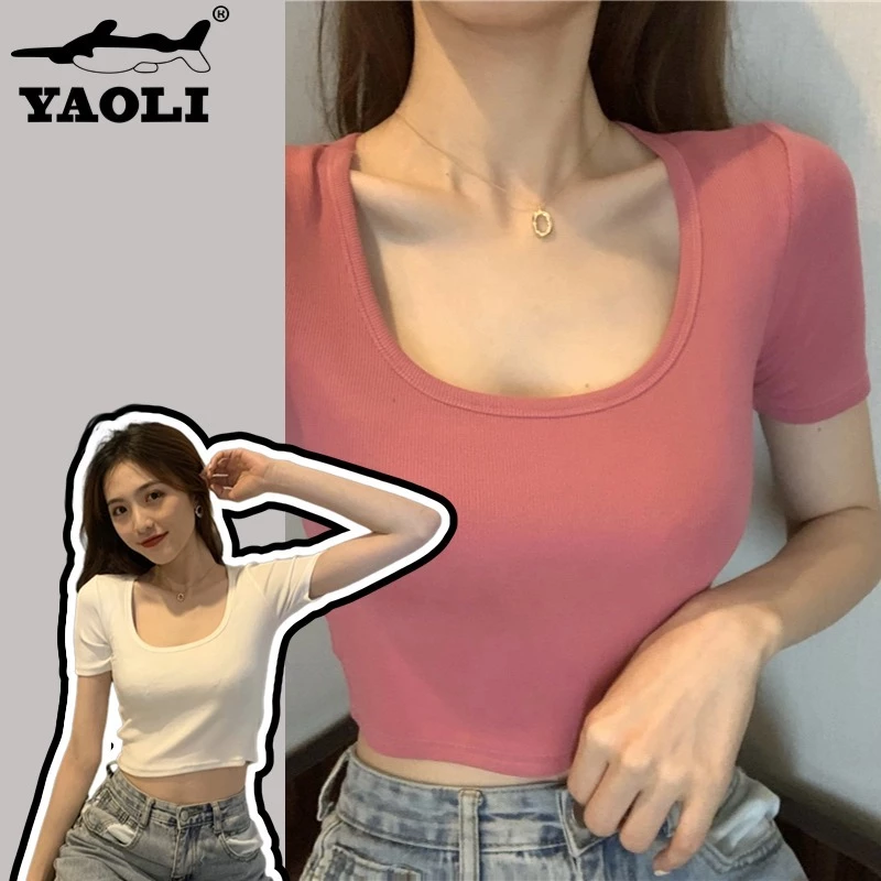 Áo Thun crop Top Ngắn Tay Dáng Ôm Thời Trang Mùa Hè Hàn Quốc 2024 Mới