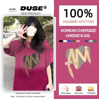 「DUSE」Áo thun ngắn tay in hình cổ tròn thời trang Hàn Quốc quần áo nữ dáng rộng Y2K Top