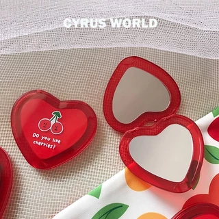 CYRUS WORLD Gương Trang Điểm Di Động Hàn Quốc ins Anh Đào Gương Trái Tim Cô Gái Gương Di Động 2024 Phong Cách Mới Quà Tặng Nhỏ