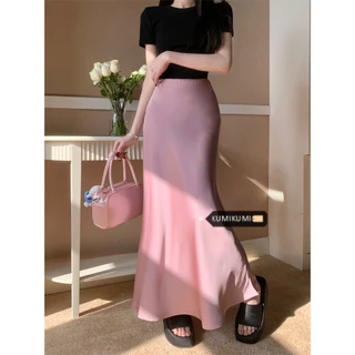 kumikumi Váy Satin mịn lụa mới mùa hè dành cho nữ Váy đuôi cá Slim Fit chất lượng cao