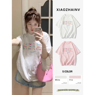 Xiaozhainv Áo Thun Cotton Tay Ngắn Dáng Rộng Phong Cách Thời Trang Mỹ Dành Cho Nữ