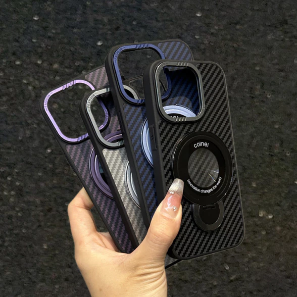 【Bracket/Carbon fiber grain matte hard case/Gray】ốp lưng iphone compatible for iPhone 13 14 pro max case