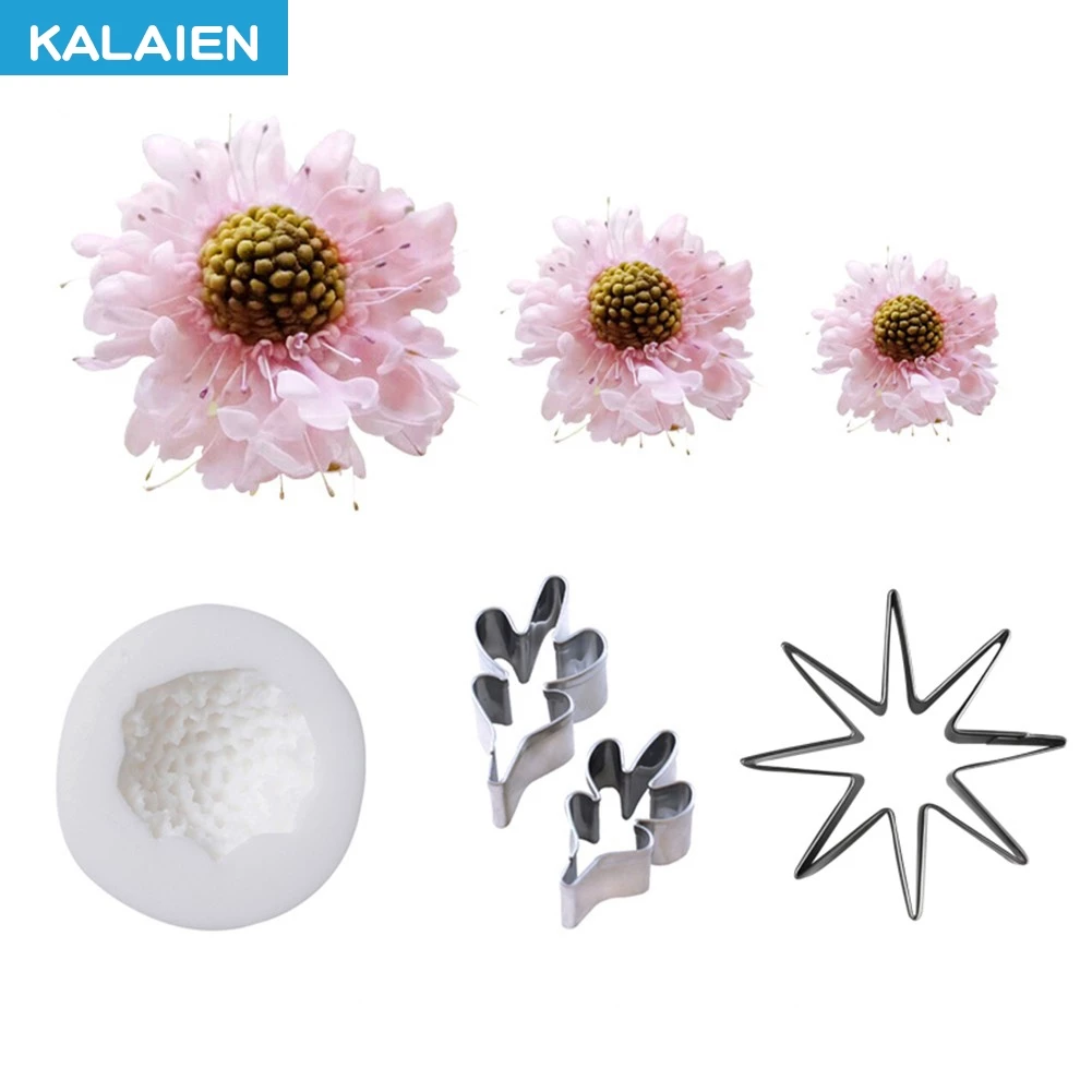 KALAIEN Scabiosa Stamen Khuôn Silicon Fondant Bánh Trang Trí Dụng Cụ Gumpaste Sugarcraft Sô Cô La Dạng Máy Nướng Fimo