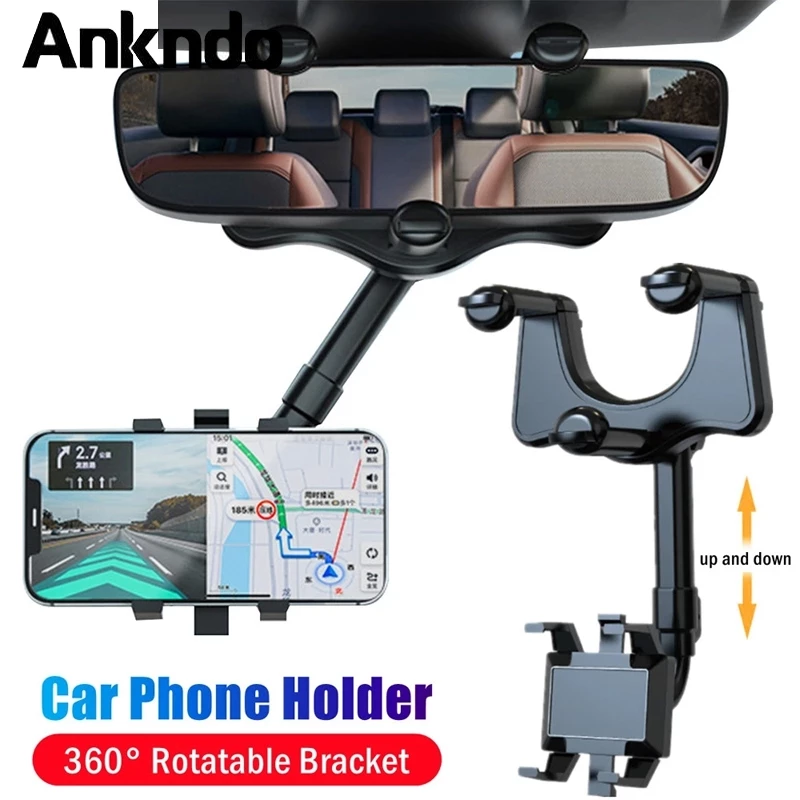 Giá đỡ điện thoại Ankndo 360° hỗ trợ GPS xoay linh hoạt gắn gương chiếu hậu xe hơi