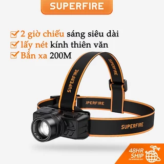 Đèn pin đội đầu SUPERFIRE HL50 LED Mini Thể Thao Đèn Pha Zoom Đèn Pin Đèn Lồng Mạnh Mẽ Cắm Trại Câu Cá Sạc USB đèn pin siêu sáng