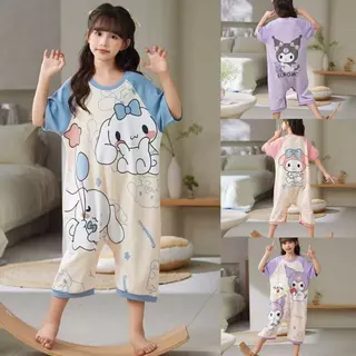 100% Cotton Bộ Đồ Ngủ Một Mảnh Mùa Hè Cha Mẹ-Con Mặc Bé Gái Mỏng Phong Cách Nguyên Chất Cotton Bé Gái Tay Ngắn Trẻ Em Đá Một Mảnh @