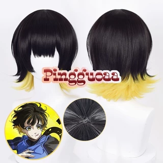 Anime BLUE LOCK Bachira Meguru Cosplay Tóc Giả 36cm Ngắn Đen Vàng Sợi Chịu Nhiệt Tóc