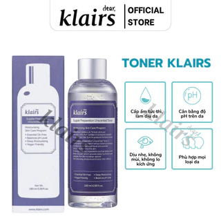 Toner dưỡng ẩm, Nước cân bằng da Klairs 180ml không mùi, dưỡng ẩm tức thì – Nước hoa hồng dưỡng ẩm