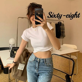 Sixty-eight🎀Slim Áo Thun Tay Ngắn Nữ Ôm Hơn Nhìn Ngắn Thời Trang Top Mỏng Áo Thun Nữ NVZA151