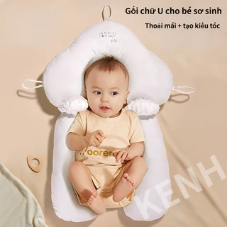 Gối chữ U cho bé sơ sinh chống giật mình, Gối chống bẹp đầu có dây rút điều chỉnh 3 đầu giúp bé ngủ ngon