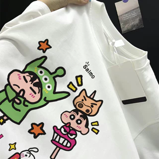 Áo thun họa tiết Crayon Shin-chan thời trang nữ Oversize dáng rộng Cotton tay ngắn