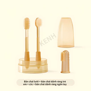 Set rơ lưỡi , tưa lưỡi và bàn chải đánh răng silicon mềm mại cho bé từ 0 - 18 tháng