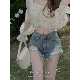 Cocorygirl Quần Short Jean Nữ Rách Gối Gợi Cảm