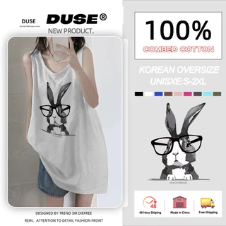 「DUSE」Áo thun không tay in hình hoạt hình thời trang Hàn Quốc Quần áo nữ dáng rộng Y2K Top