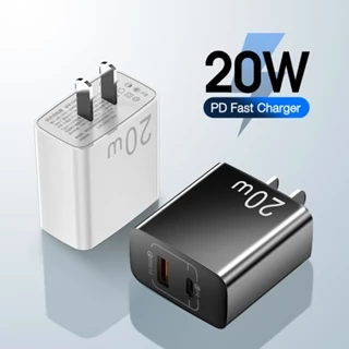 Bộ sạc 2 cổng Type C và USB PD 20W hỗ trợ sạc nhanh cho iPhone 15 14 13 12 11 Pro Max