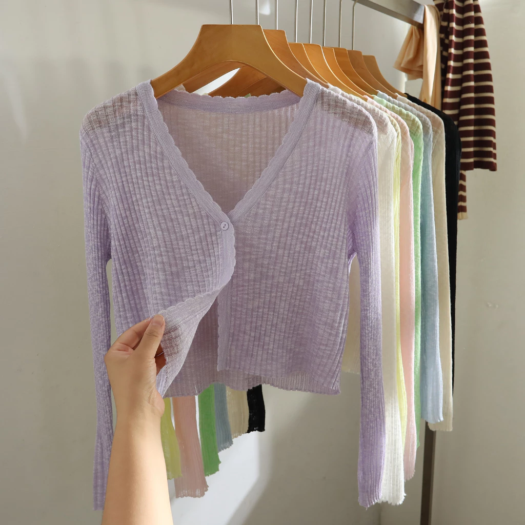 YAYUAN Áo len dệt kim chống nắng mỏng mùa hè dành cho nữ Áo len Cardigan ngắn thoáng khí hàng đầu
