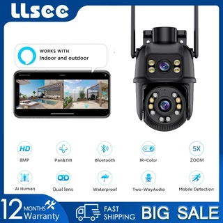 LLSEE ICSEE 8MP WIFI 2 Mắt CCTV 360 Độ Camera chống nước ngoài trời không dây 4K Monitor Camera IP an ninh PTZ Hai chiều Theo dõi chuyển động Màu Tầm nhìn ban đêm