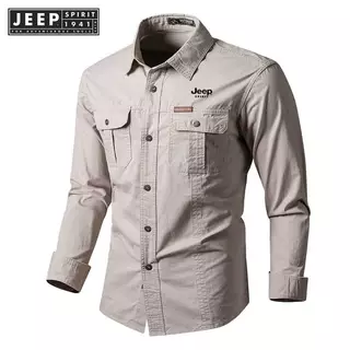 JEEP SPIRIT 1941 ESTD Nam Dài Tay Áo Sơ Mi Nam Giặt Cotton Nhiều Túi Dụng Cụ Công Sở Áo Sơ Mi Thường Ngày Triều Vintage