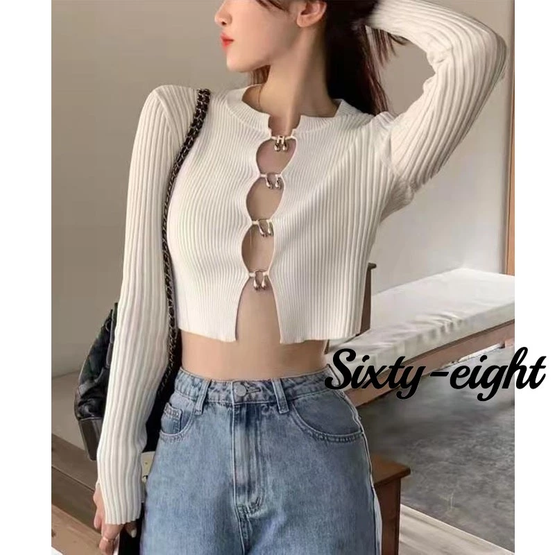 Sixty-eight🎀Áo Len mỏng croptop Nữ Rỗng Top Nữ Thiết Kế Ngắn Phong Cách Hot Girl Dệt Kim Cardigan NVZA045