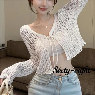 Sixty-eight🎀Áo cardigan Dệt Kim Mỏng Tay Dài Màu Trơn Thời Trang Dành Cho Nữ NVZA045