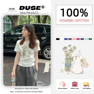 「DUSE」Áo thun ngắn tay in hình hoạt hình thời trang Hàn Quốc quần áo nữ thon gọn Y2K top