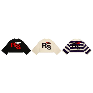 High Street RS Letter Jacquard Sọc dáng rộng Áo len dệt kim ngắn hợp thời trang