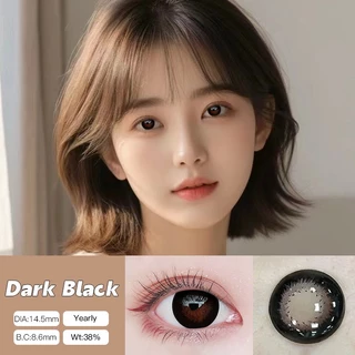 O2Girl Kính áp tròng (COD) 2Pcs Power(0~-8.00)lens nâu  lens cận Black Colored Contact Lens Natural Brown Soft Eye Lens Yearly Use 14.0-14.5mm lens xám Dark