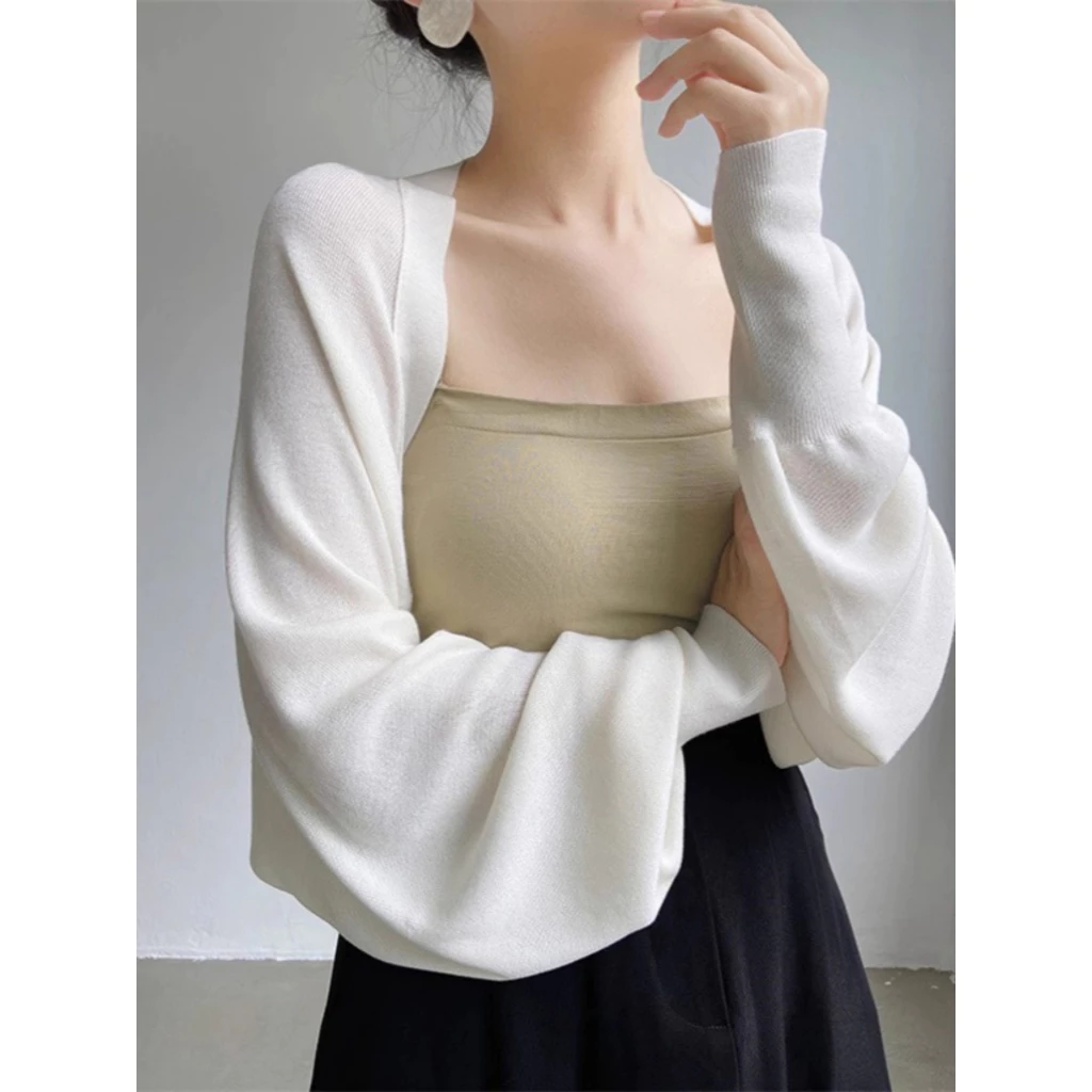 YAYUAN Chống nắng đan Cardigan nữ ngắn màu trắng