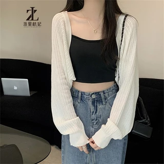 ZHELIHANGFEI Áo cardigan Dệt Kim Mỏng Tay Dài Màu Trơn Thời Trang 2023 Dành Cho Nữ