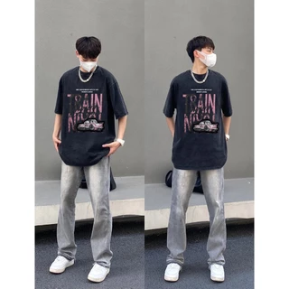 PEAR DODO thương hiệu địa phương retro in xe dáng rộng 100% cotton nguyên chất Áo thun nam tay ngắn oversize 240311