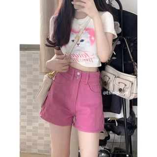 Ethelgirl Hàn Quốc Quần Áo Nữ Thời Trang Cao Cấp Rời Tất Cả Trận Đấu Ống Rộng Quần Short Denim Thường Ngày