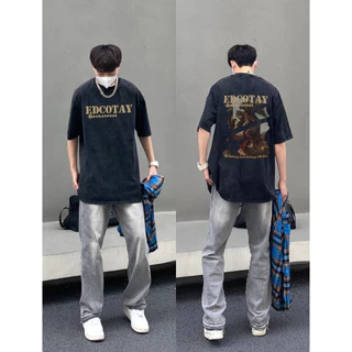 PEAR DODO Hip Hop Style Black Angel Print Thương hiệu địa phương Oversize Áo thun ngắn tay 100% Cotton 240312