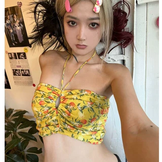 MTMM áo cổ yếm áo croptop ôm Hot Girl Shibuya y2k Retro