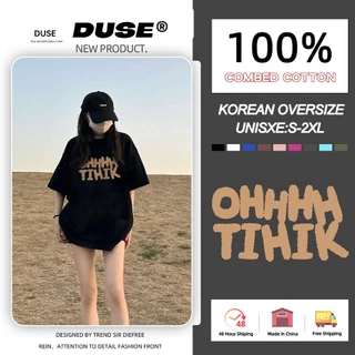 「DUSE」Áo thun ngắn tay in chữ thời trang Hàn Quốc quần áo nữ cổ tròn dáng rộng Y2K top