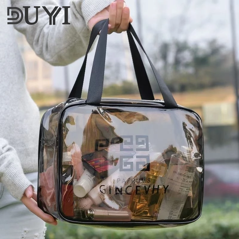 Túi trang điểm chống thấm PVC trong suốt, túi đựng đồ vệ sinh cá nhân du lịch dung lượng lớn, túi đựng mỹ phẩm DUYI