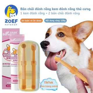 ZOEF Bộ bàn chải và kem Đánh răng chó mèo（1 kem đánh răng + 2 bàn chải đánh răng）/Bộ dụng cụ chăm sóc răng miệng chuyên dụng cho thú cưng HZLI00510